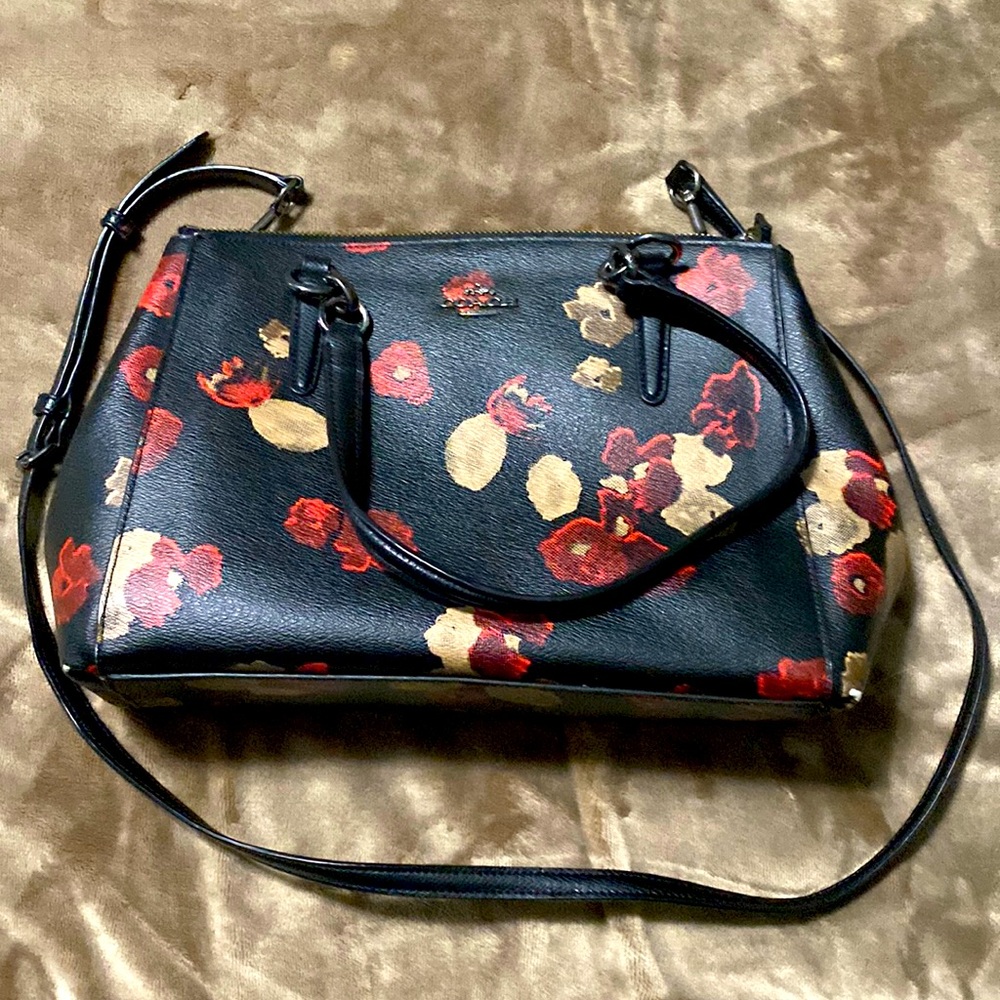 Floral black coach purse